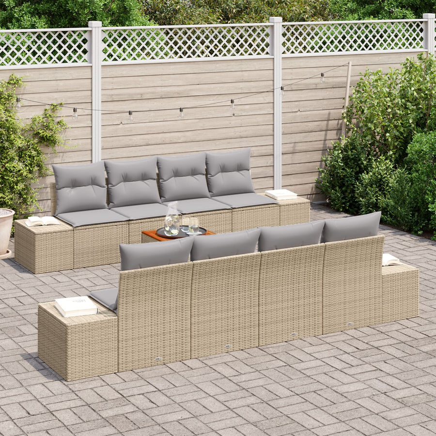 7-Delige Tuin Sofa Set Met Kussens Beige Poly Rattan Acacia