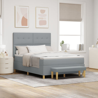 Boxspringbed Met Matras & Bank Stof Lichtgrijs 160 x 200 cm Knoopgestikt