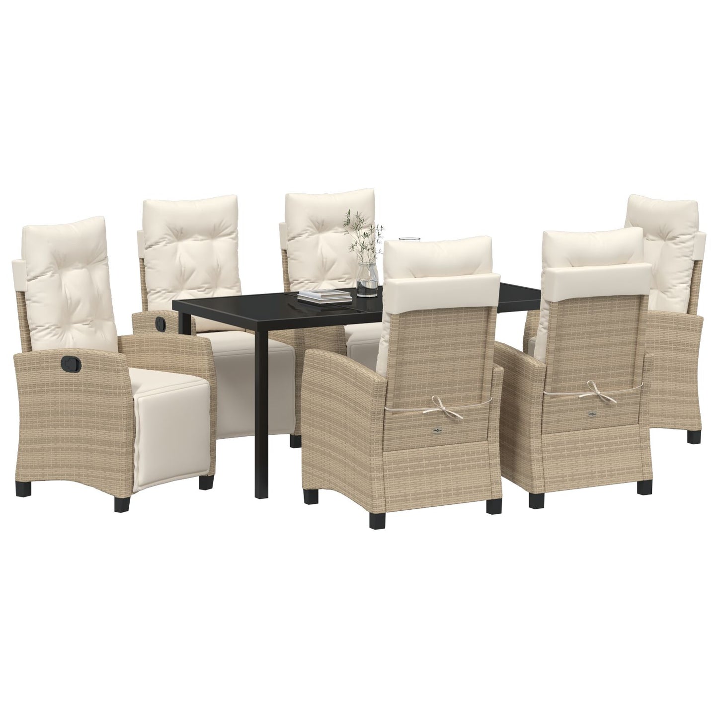 7-Delige Tuin Eettafel Set Beige Poly Rattan