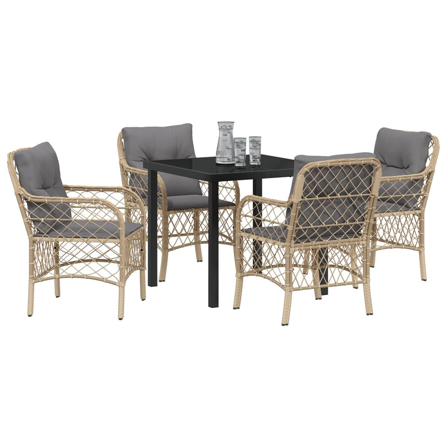 5-Delige Tuin Eettafelset Met Kussens Beige Poly Rattan