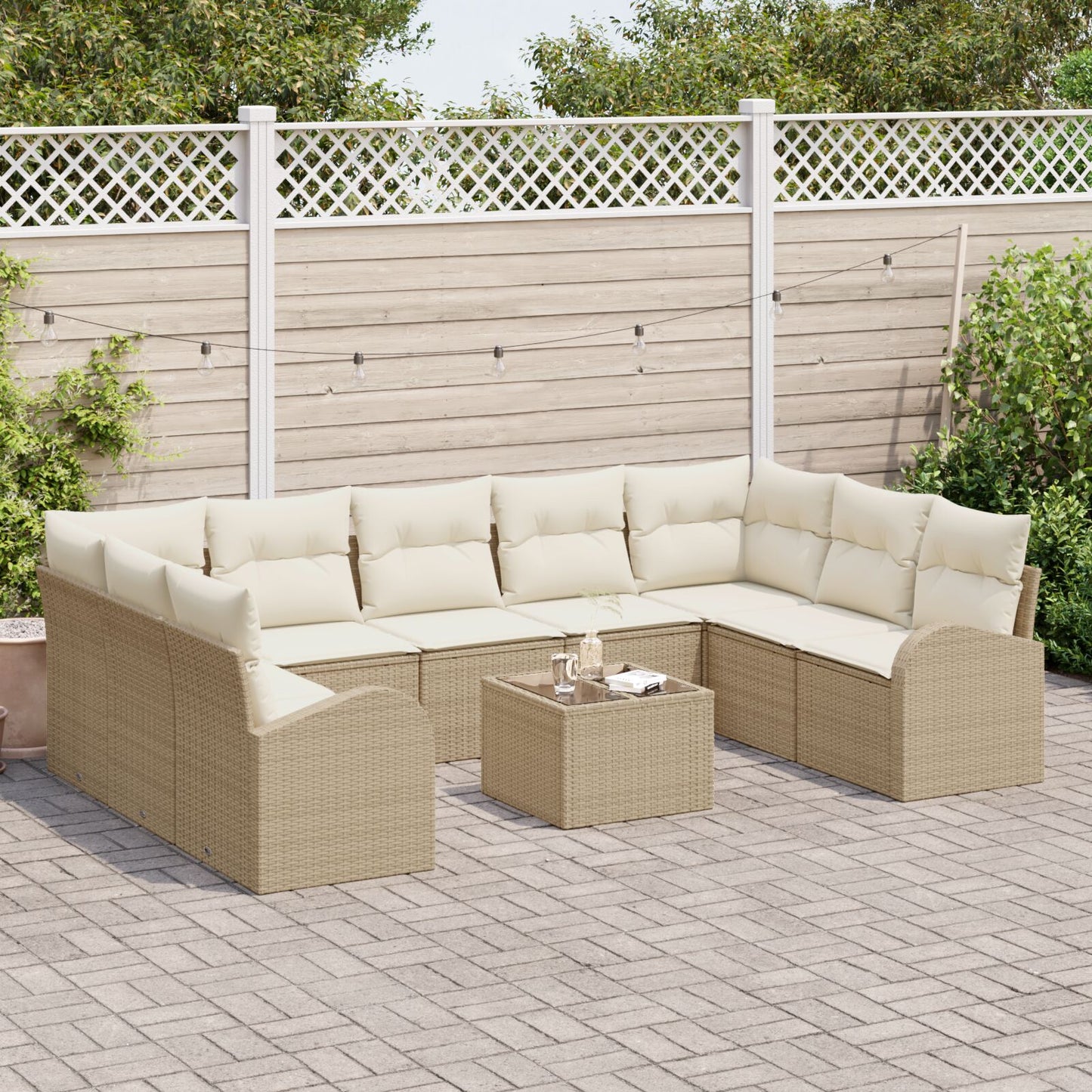 10-Delige Tuin Sofa Set Met Kussens Bruin Poly Rattan