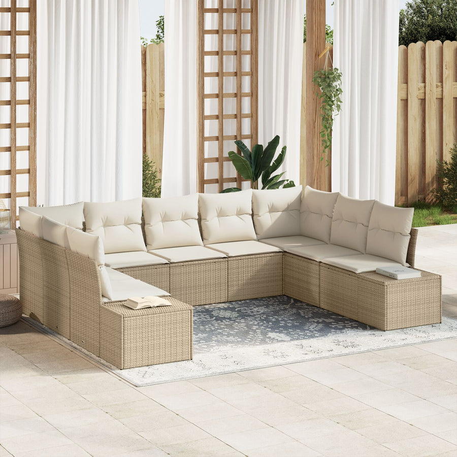 9-Delige Tuin Sofa Set Met Kussens Poly Rattan Beige en crème zonder tafel