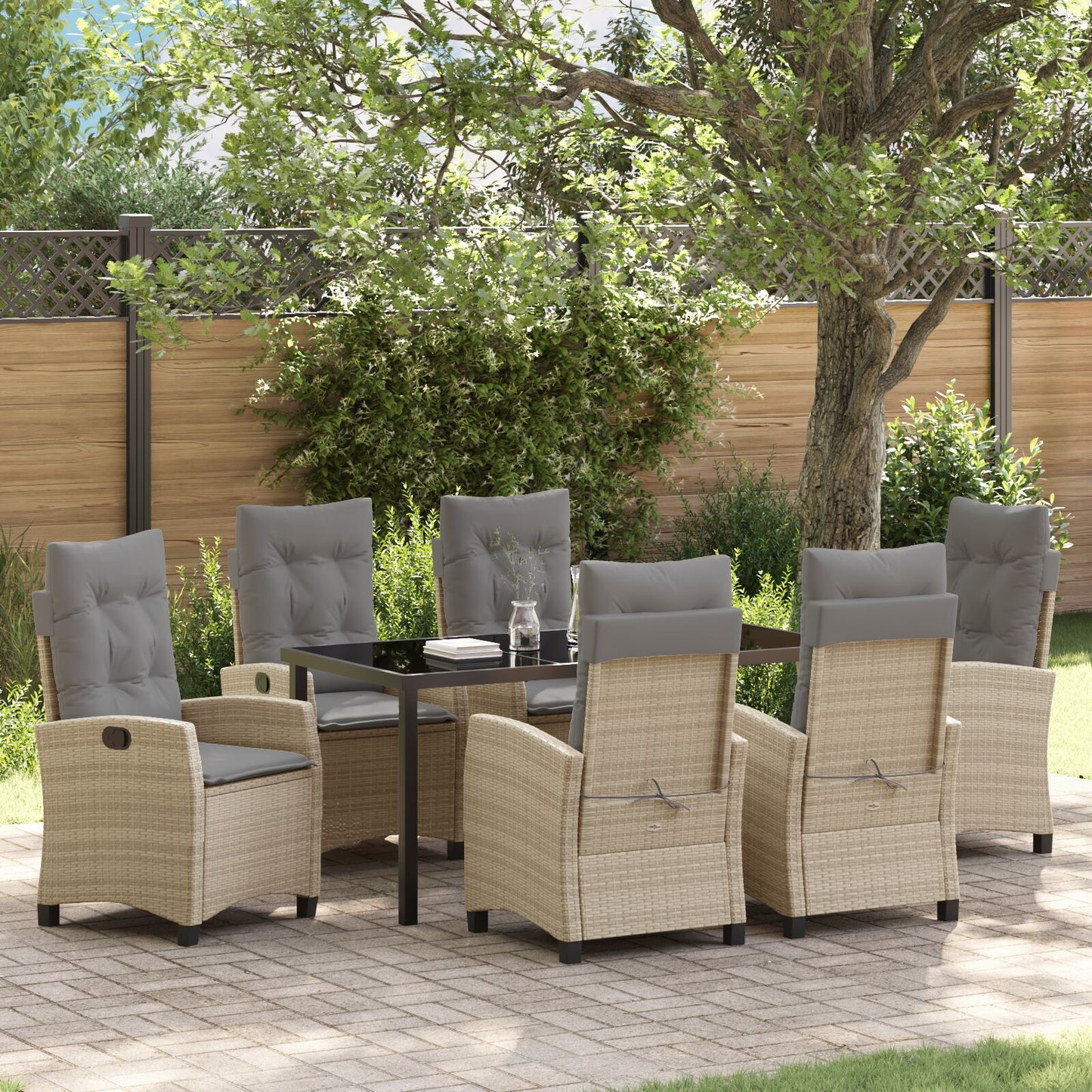 7 Delige Tuin Eetset Met Kussens Beige Poly Rattan