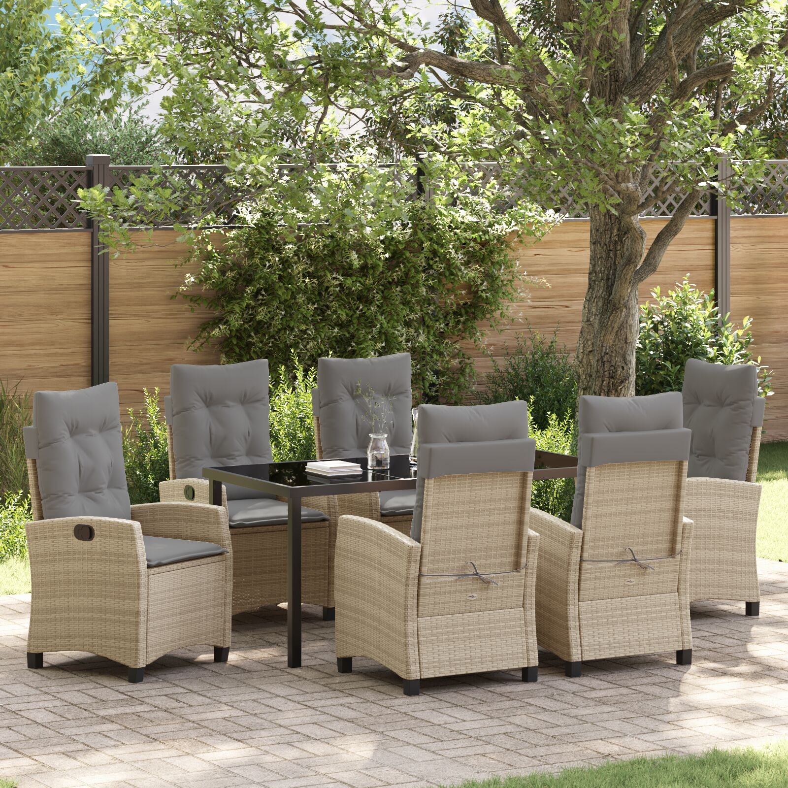 7 Delige Tuin Eetset Met Kussens Beige Poly Rattan