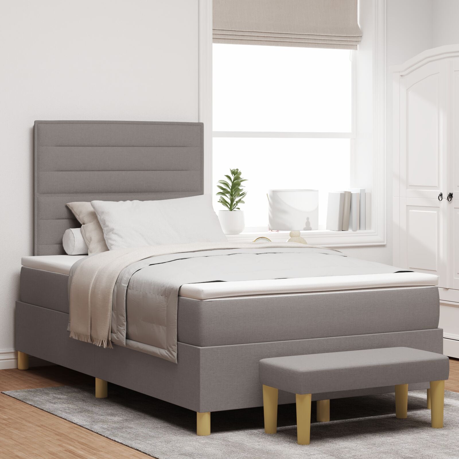 Bed Frame Met Matras Set Van 2 Stof Bedframe Taupe 120 x 200 cm Lijnen ontwerp
