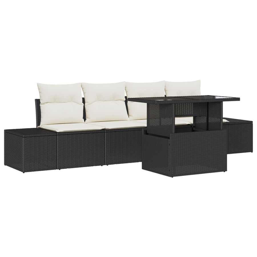 5-Delige Tuin Sofa Set Met Kussens Zwart Poly Rattan