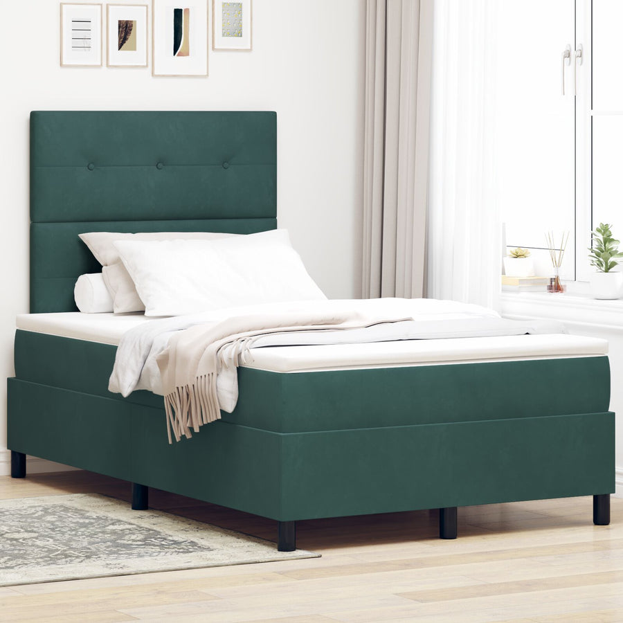 Boxspringbed Met Matras Donkergroen 120X200 Cm Fluweel Blauw