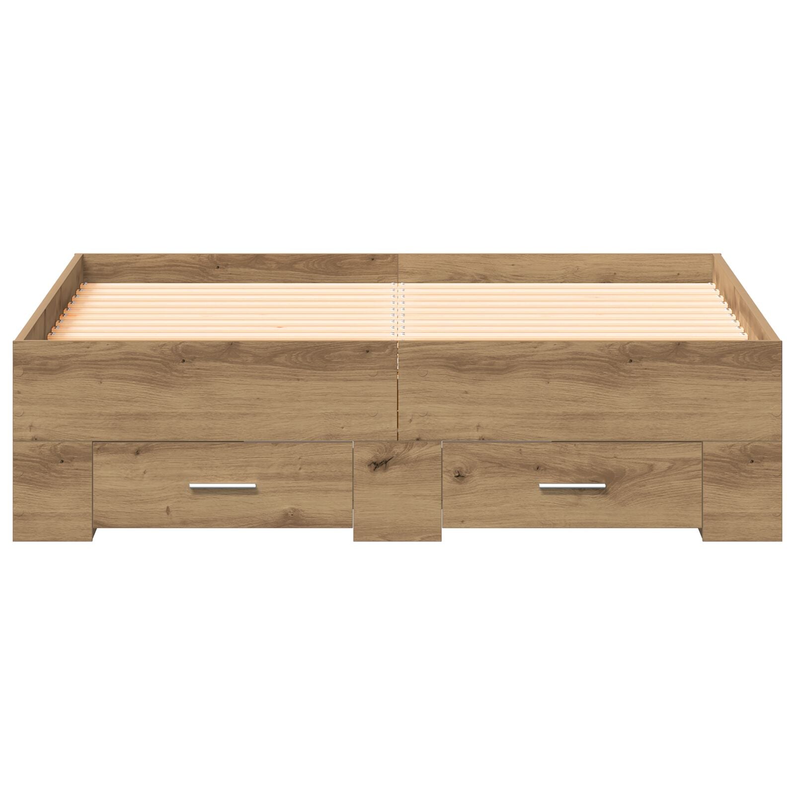 Bedframe Met Lades Artisan Eiken 120X200 Cm Bewerkt Hout Ambachtelijk Eiken