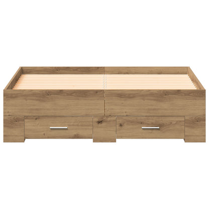 Bedframe Met Lades Artisan Eiken 120X200 Cm Bewerkt Hout Ambachtelijk Eiken