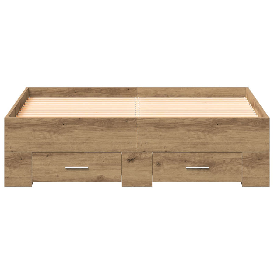 Bedframe Met Lades Artisan Eiken 120X200 Cm Bewerkt Hout Ambachtelijk Eiken
