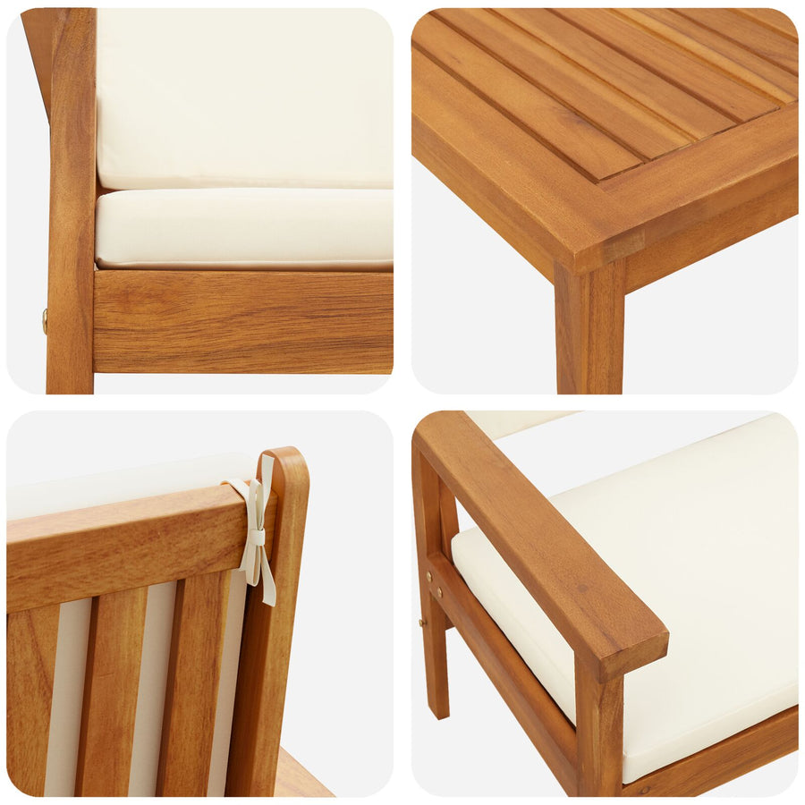 3-Delige Tuin Bistroset Met Kussens Van Massief Acaciahout Crèmewit Tafel + 2 stoelen
