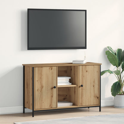 Tv-Kast Zwart Eiken 101X35X65 Cm Engineered Hout En Staal