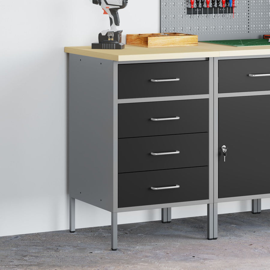 Werkbank 50X55X85 Cm Staal Zwart en grijs Werkplaatskast met 4 lades