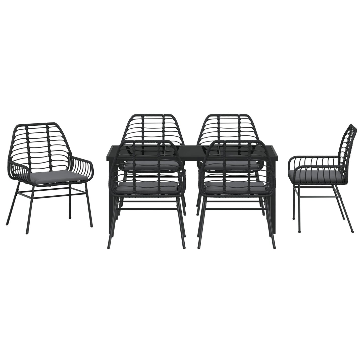 7-Delige Tuin Eetset Met Kussens Zwart Poly Rattan