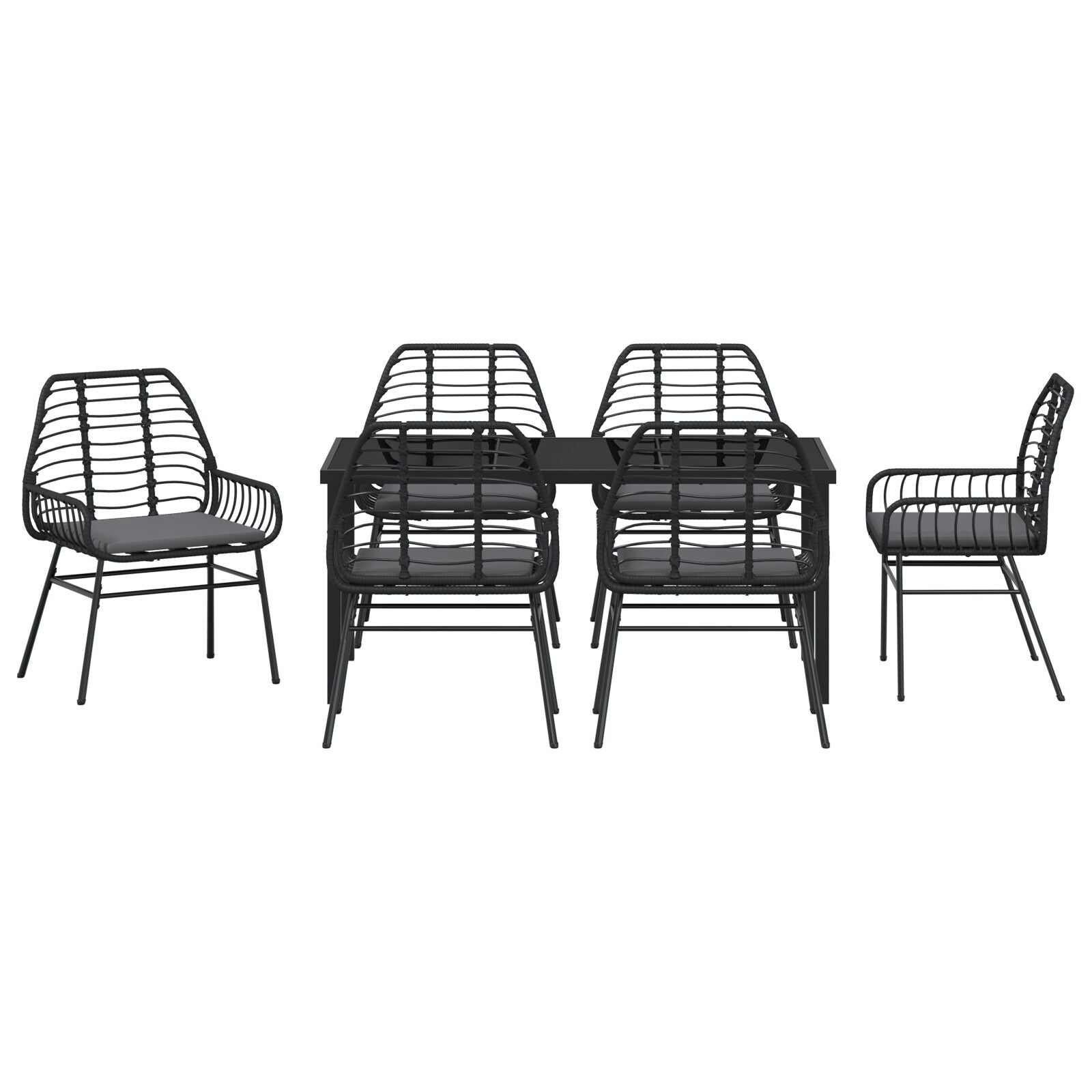 7-Delige Tuin Eetset Met Kussens Zwart Poly Rattan