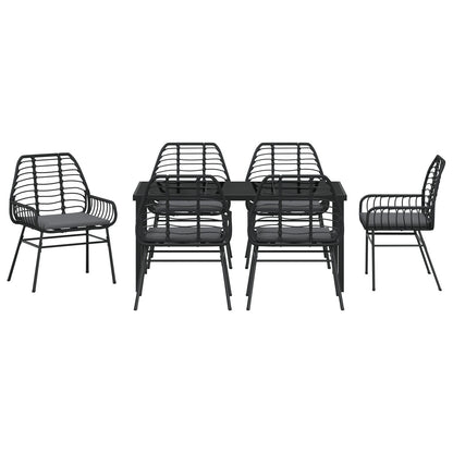 7-Delige Tuin Eetset Met Kussens Zwart Poly Rattan