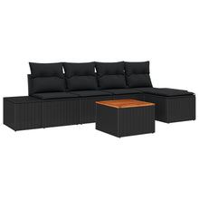 6-Delige Tuinsofa Set Met Kussens Zwarte Poly Rattan Acacia