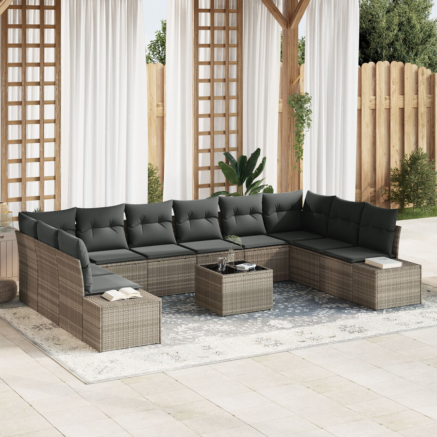 11-Delige Tuin Sofa Set Met Kussens Lichtgrijs Poly Rattan