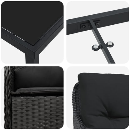 5-Delige Tuinset Met Kussens Zwart Poly Rattan