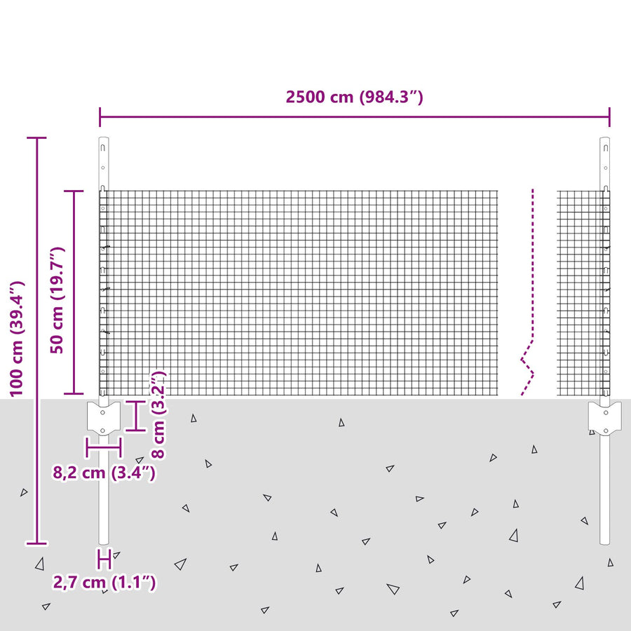 Tuinhekje Set Set Van 2 Grijs Gegalvaniseerd Staal 25 X 0.5 M Rol