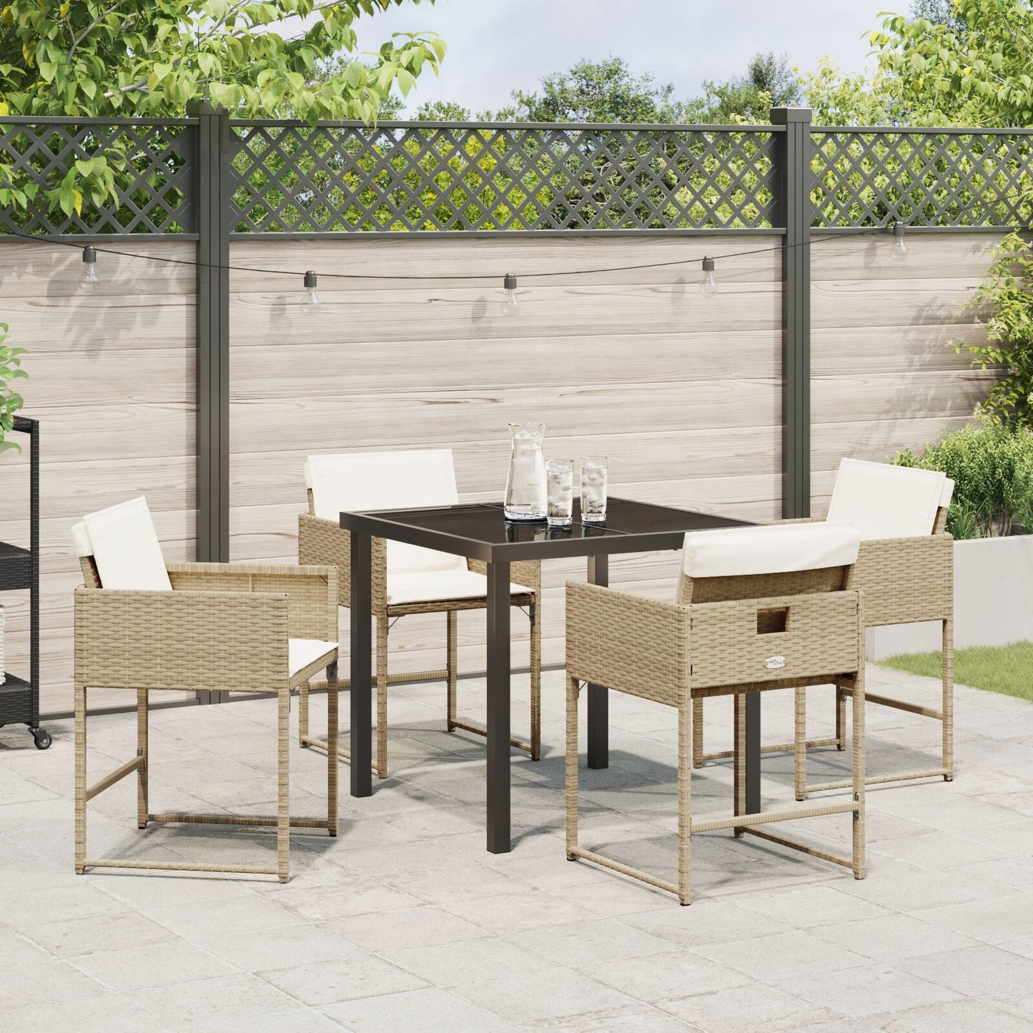 5-Delige Tuin Dinerset Met Kussens Beige Poly Rattan