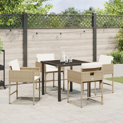 5-Delige Tuin Dinerset Met Kussens Beige Poly Rattan