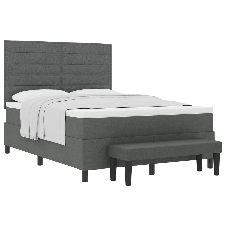 Boxspringbed Met Matras & Bank Stof Donkergrijs 140 x 200 cm Lijnen ontwerp