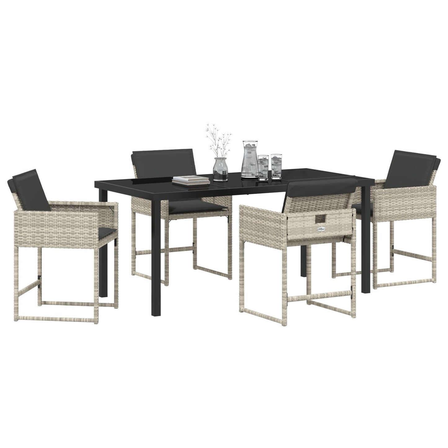 5-Delige Tuinset Met Kussens Lichtgrijs Poly Rattan