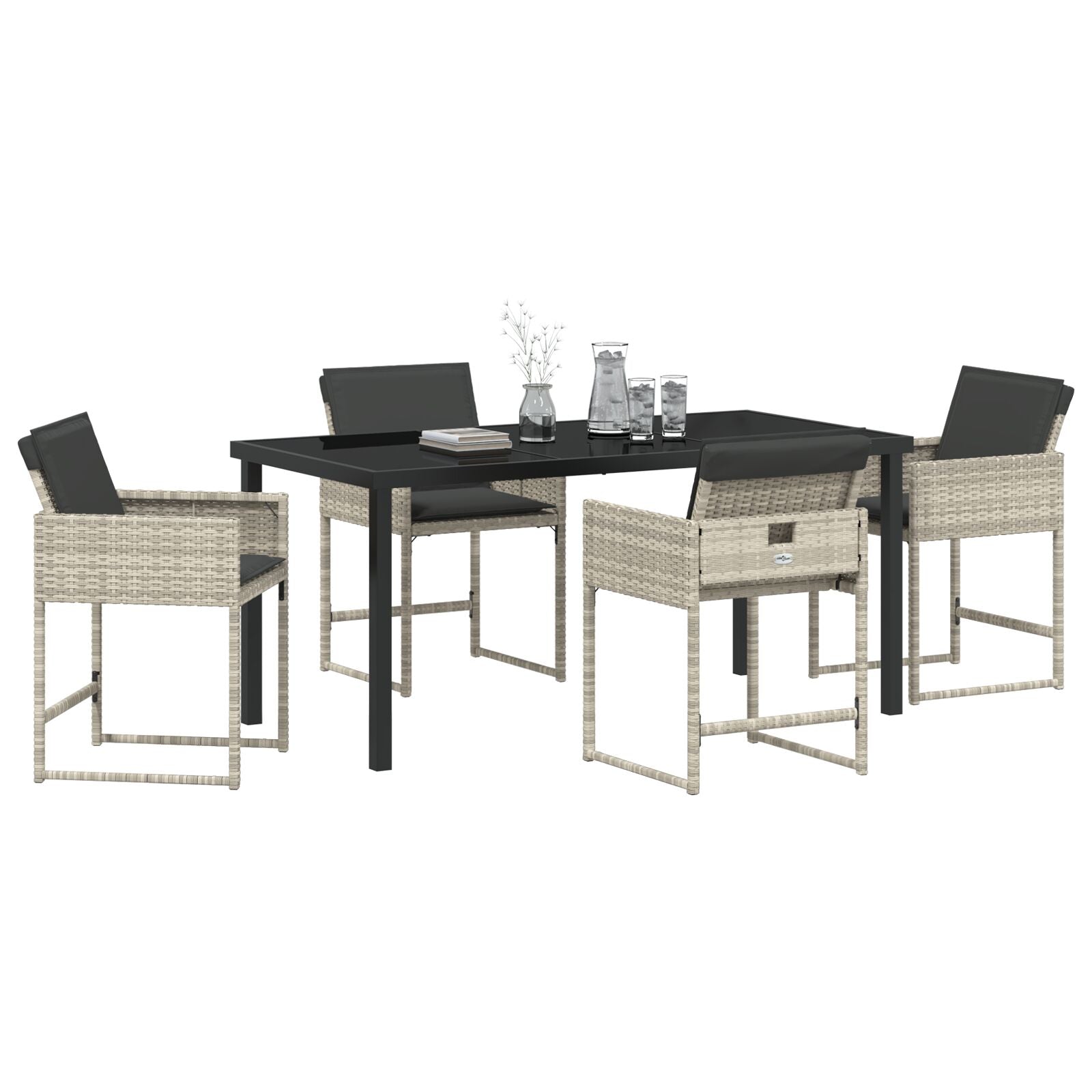 5-Delige Tuinset Met Kussens Lichtgrijs Poly Rattan