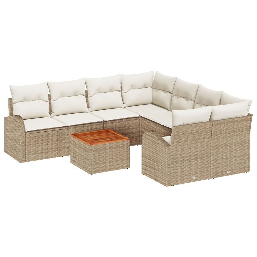 9-Delige Tuin Sofa Set Met Kussens Beige Poly Riet Acacia
