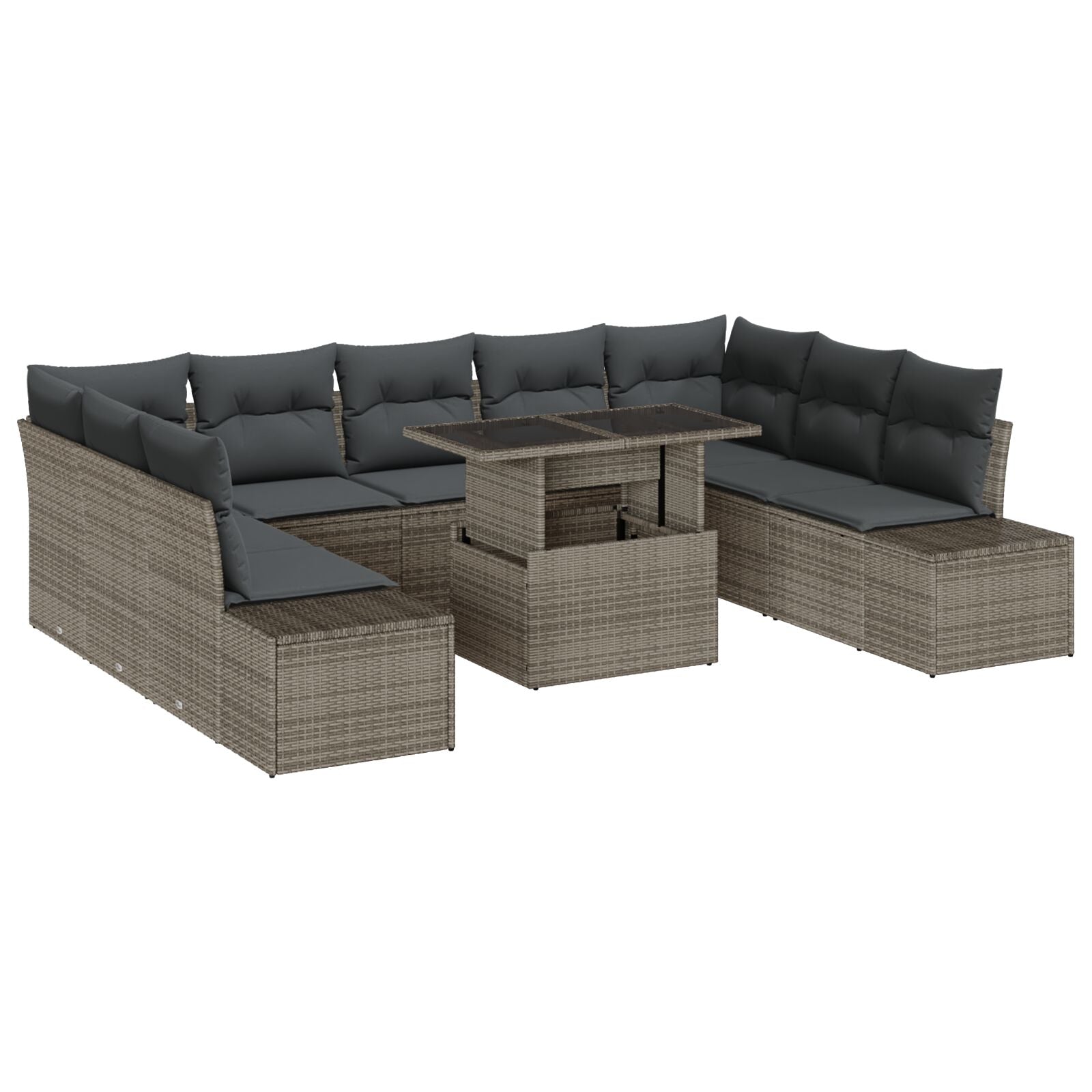 Tuinsofa Set Set Van 10 Grijs Riet, Polyester