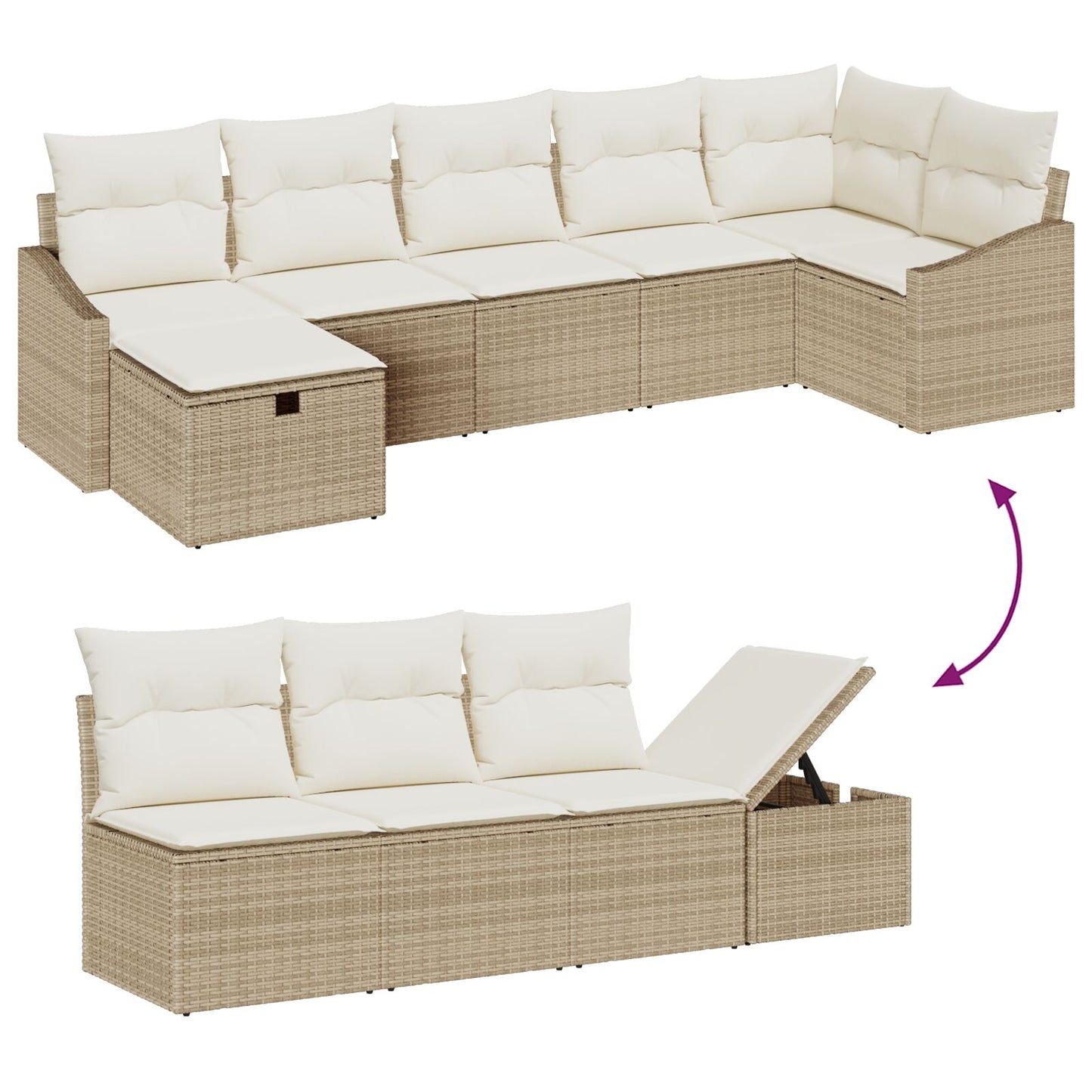 8-Delige Tuinsofa Set Met Kussens Beige Poly Rattan