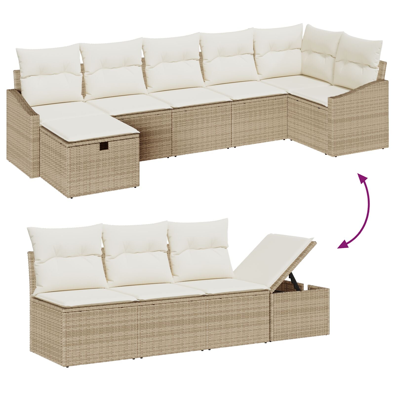 8-Delige Tuinsofa Set Met Kussens Beige Poly Rattan