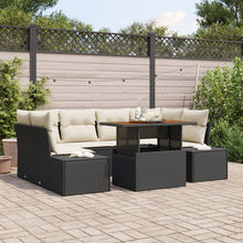 7-Delige Tuin Sofa Set Met Kussens Zwart Poly Rattan
