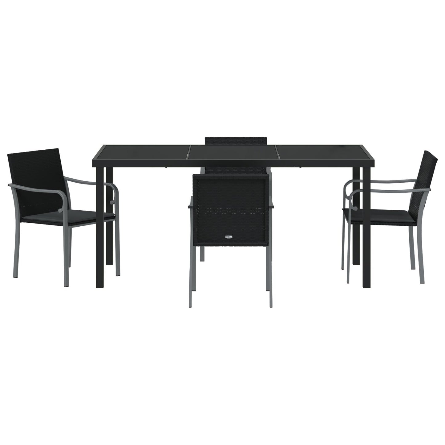 5-Delige Tuin Eettafelset Met Kussens Poly Rattan 4-zits Zwart 160 cm