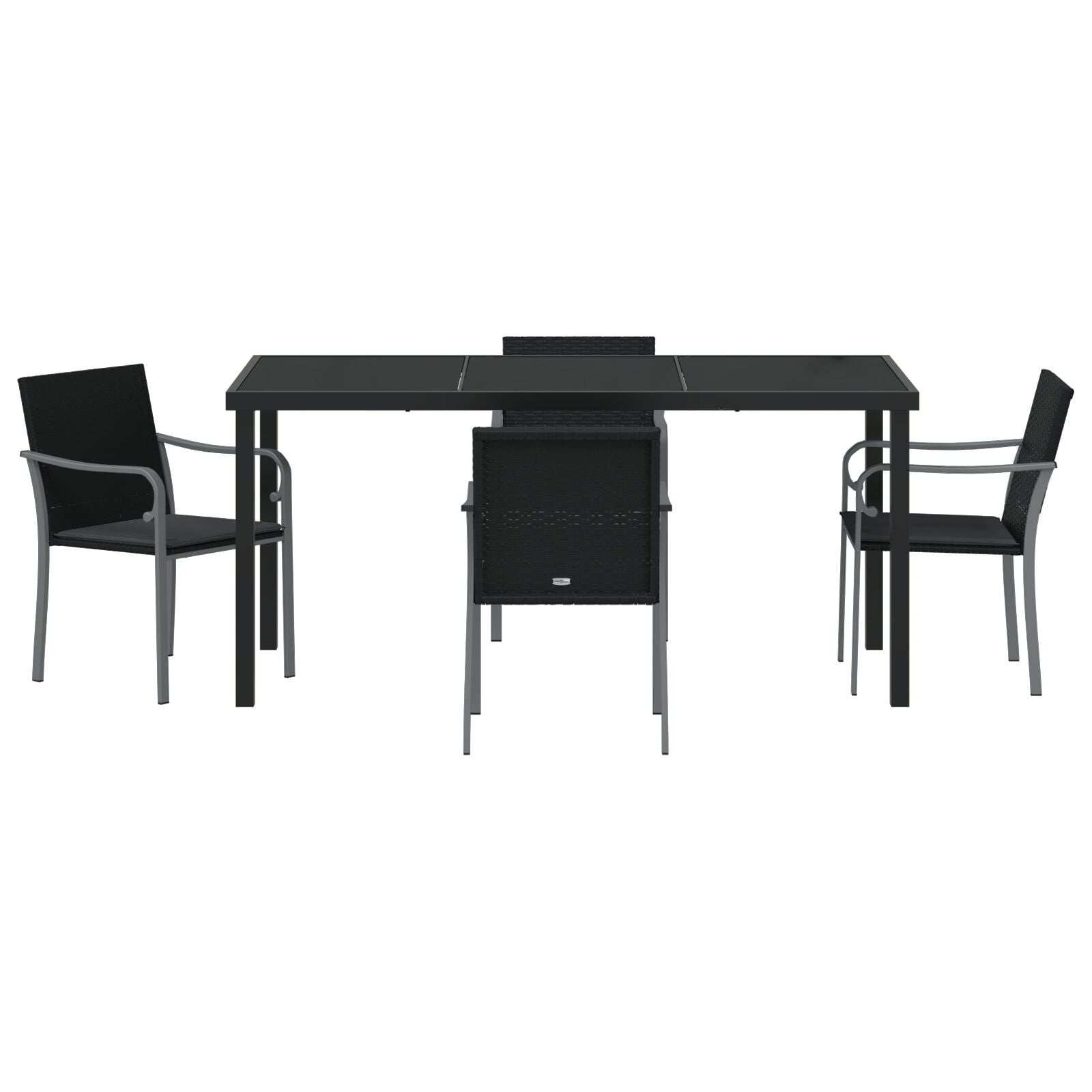 5-Delige Tuin Eettafelset Met Kussens Poly Rattan 4-zits Zwart 160 cm