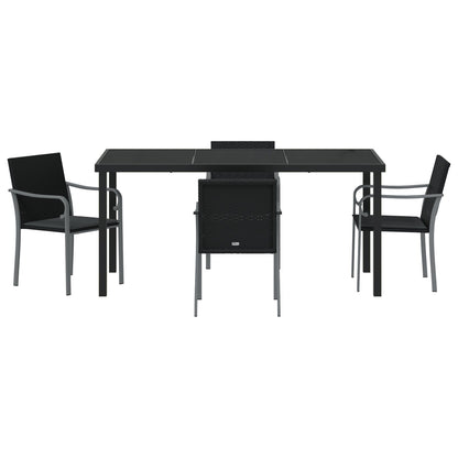 5-Delige Tuin Eettafelset Met Kussens Poly Rattan 4-zits Zwart 160 cm