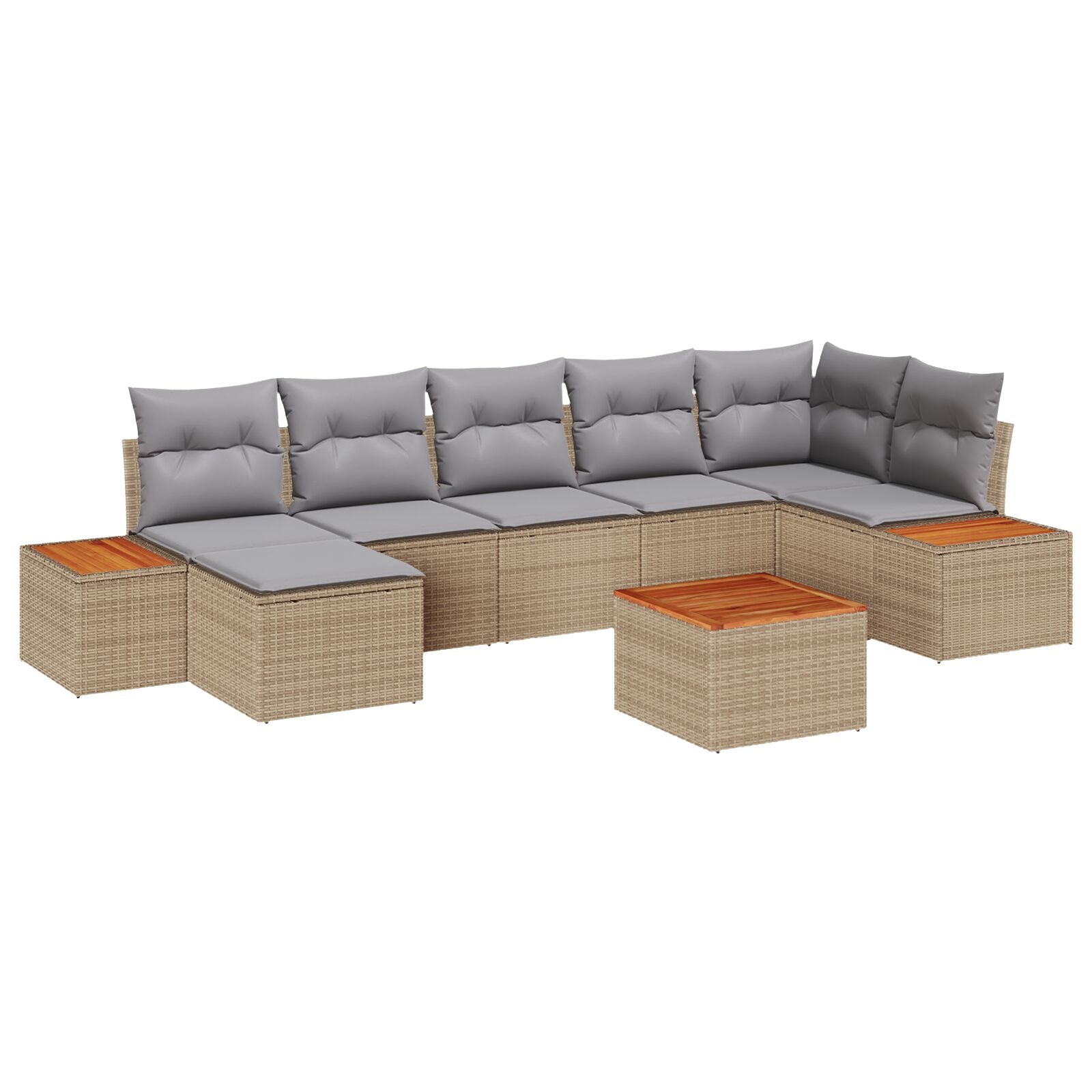 8-Delige Tuinbank Set Met Kussens Beige Poly Rattan Acacia