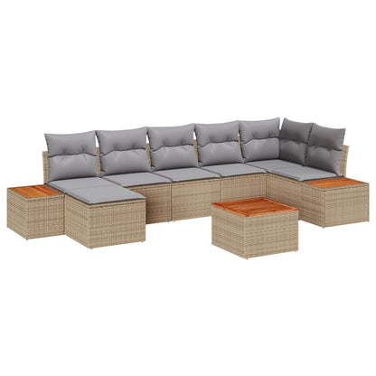 8-Delige Tuinbank Set Met Kussens Beige Poly Rattan Acacia