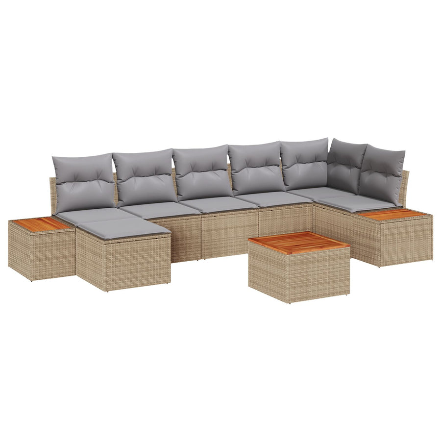 8-Delige Tuinbank Set Met Kussens Beige Poly Rattan Acacia