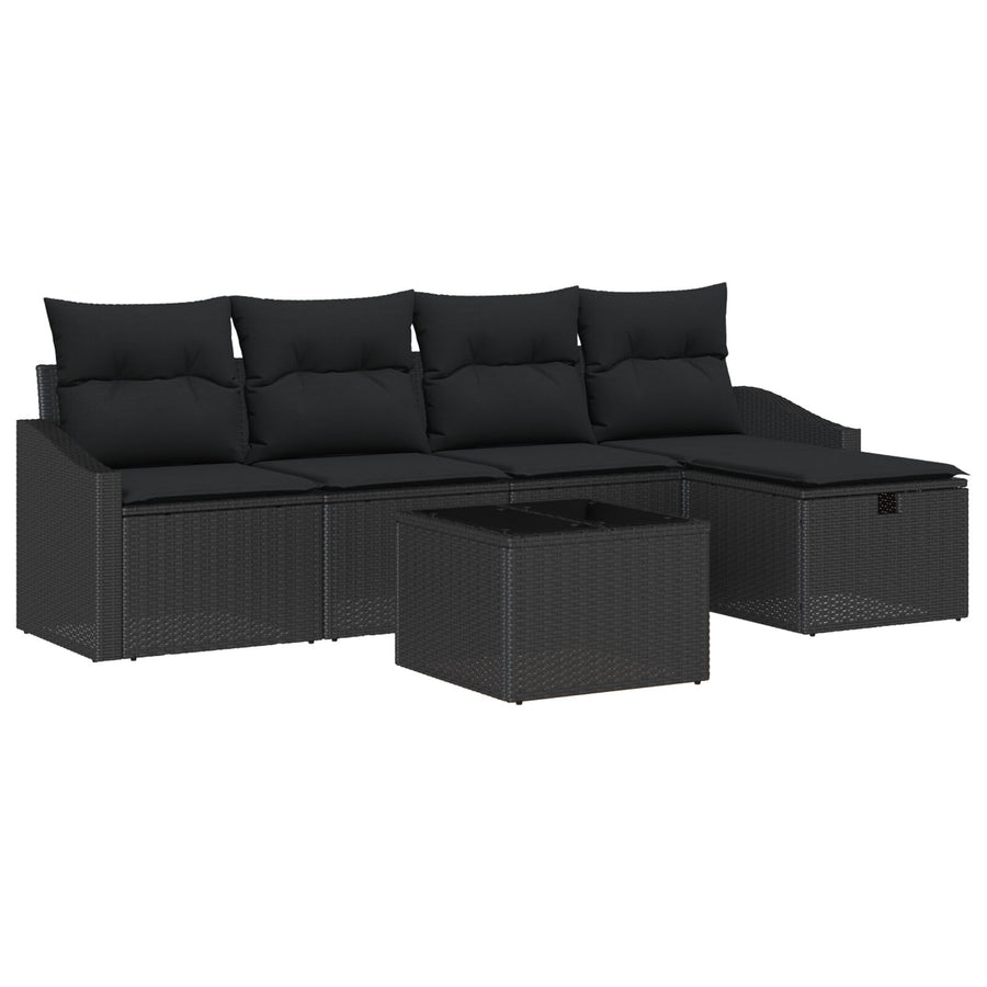 6-Delige Tuin Sofa Set Met Kussens Zwarte Poly Rattan