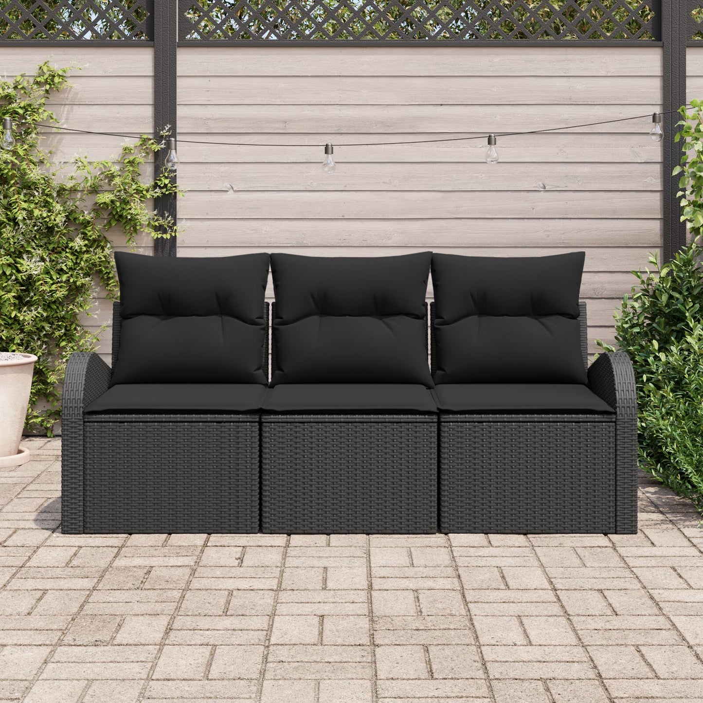 3 Persoons Tuin Sofa Set Met Kussens Zwart Poly Rattan