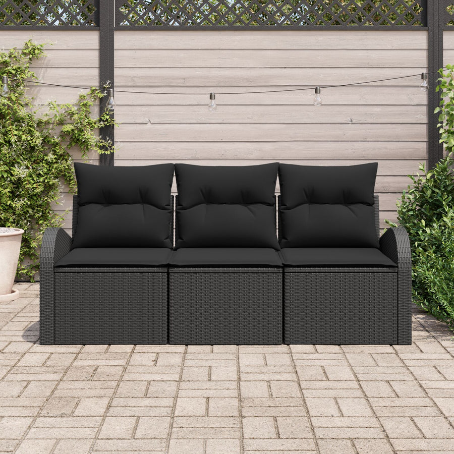 3 Persoons Tuin Sofa Set Met Kussens Zwart Poly Rattan