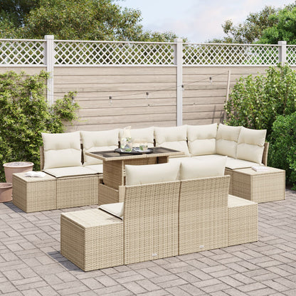 Tuin Sofa Set Set Van 9 Beige Riet, Polyester Tuin Hoeksalon