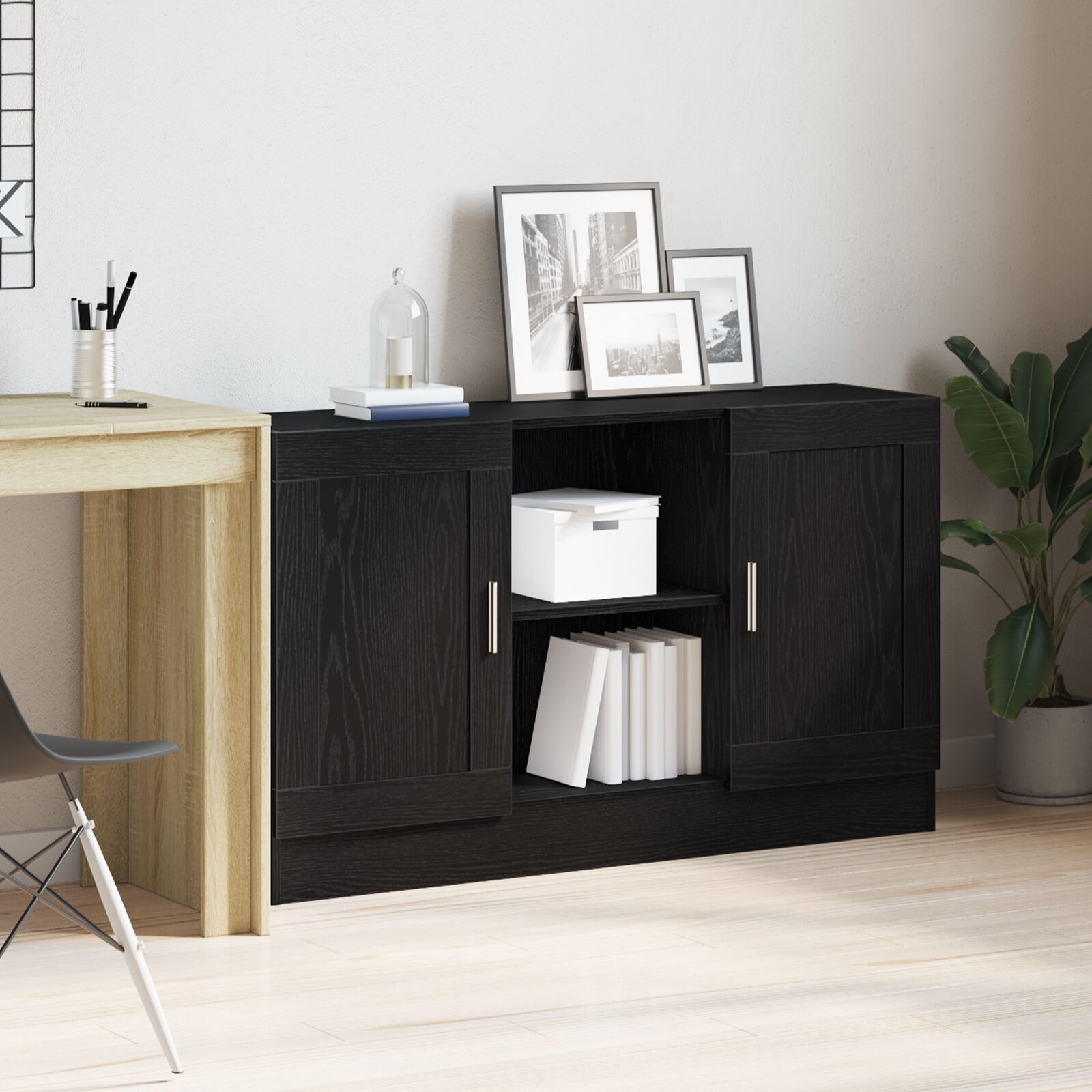 Zwart Eiken Sideboard 120X30,5X70 Cm Van Geengineerd Hout