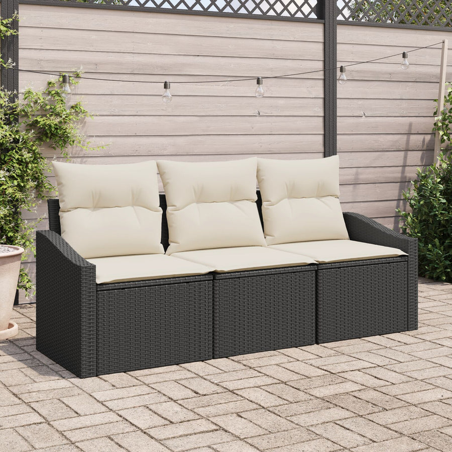 3 Stuks Tuin Sofa Set Met Kussens Zwarte Poly Rattan