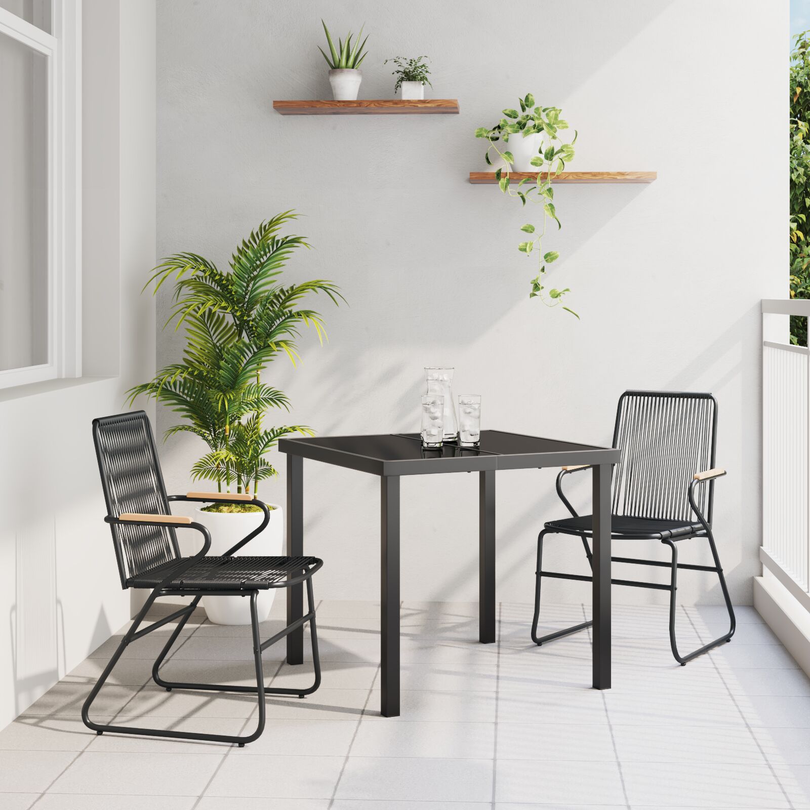 3-Delige Tuin Eetset Zwart Pvc Rattan