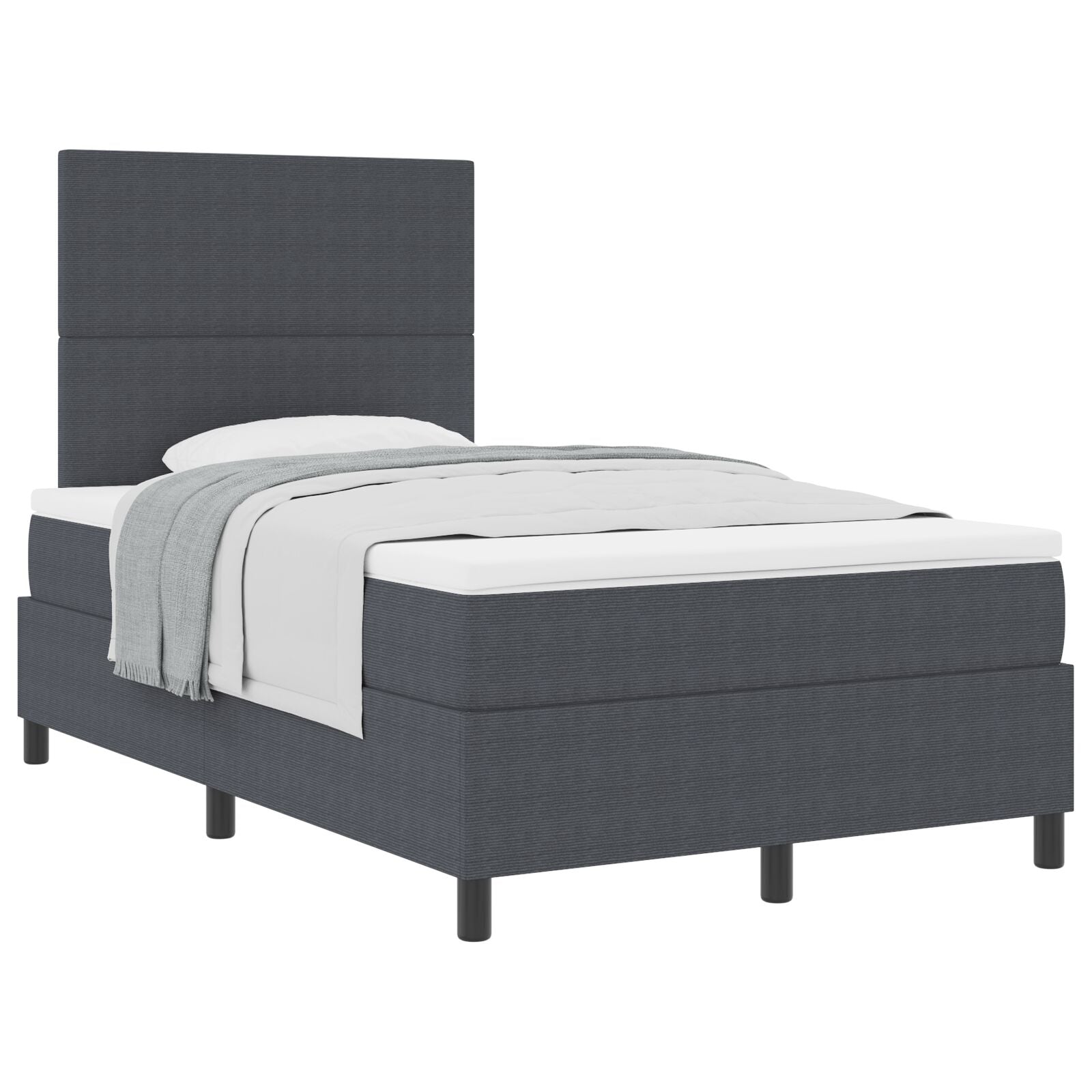 Boxspring Bed Met Matras Donkergrijs Klein Tweepersoons Corduroy Stof