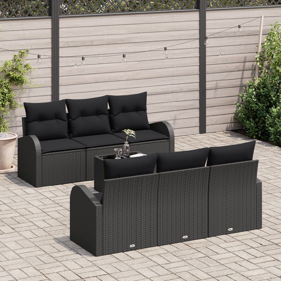 7 Delige Tuin Sofa Set Met Kussens Zwart Poly Rattan