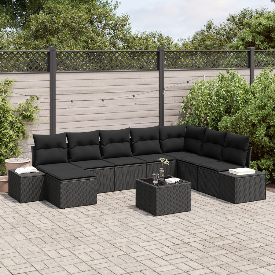 9-Delige Tuinsofa Set Met Kussens Beige Poly Rattan